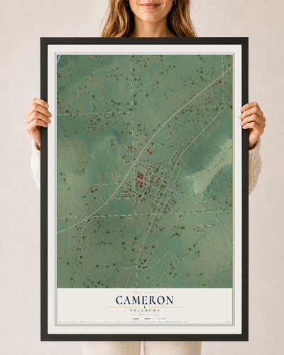 Map of Cameron, Oklahoma, 24 x 36 inch print in a black wood frame