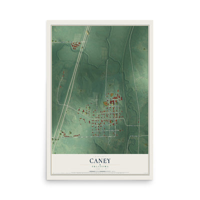 Map of Caney, Oklahoma, 12 x 18 inch unframed archival matte print