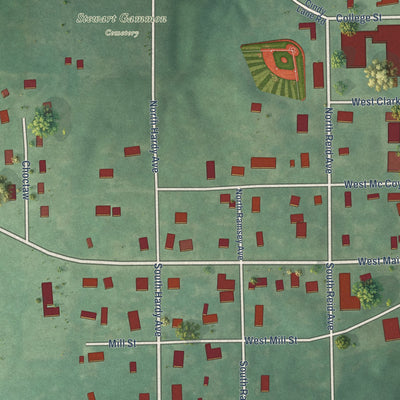 Close-up of the map of Caney, Oklahoma print showing street and building detail