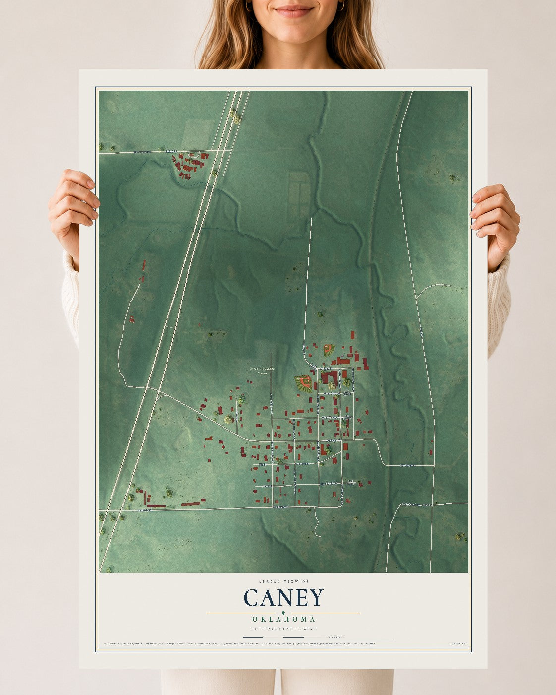 Map of Caney, Oklahoma, 24 x 36 inch unframed archival matte print