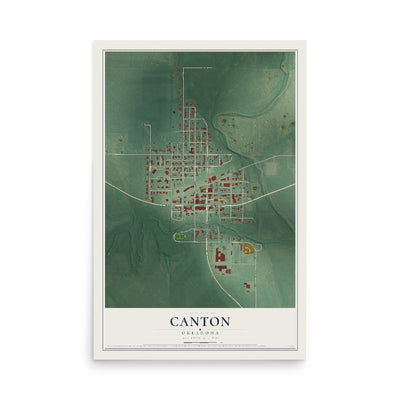 Map of Canton, Oklahoma, 12 x 18 inch unframed archival matte print