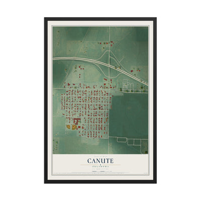 Map of Canute, Oklahoma, 12 x 18 inch print in a black wood frame
