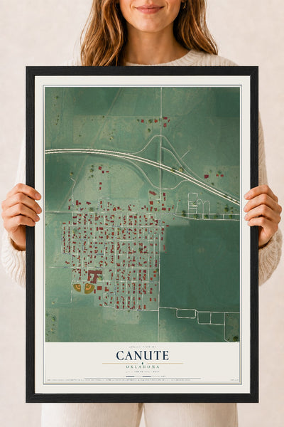 Map of Canute, Oklahoma, 18 x 24 inch print in a black wood frame