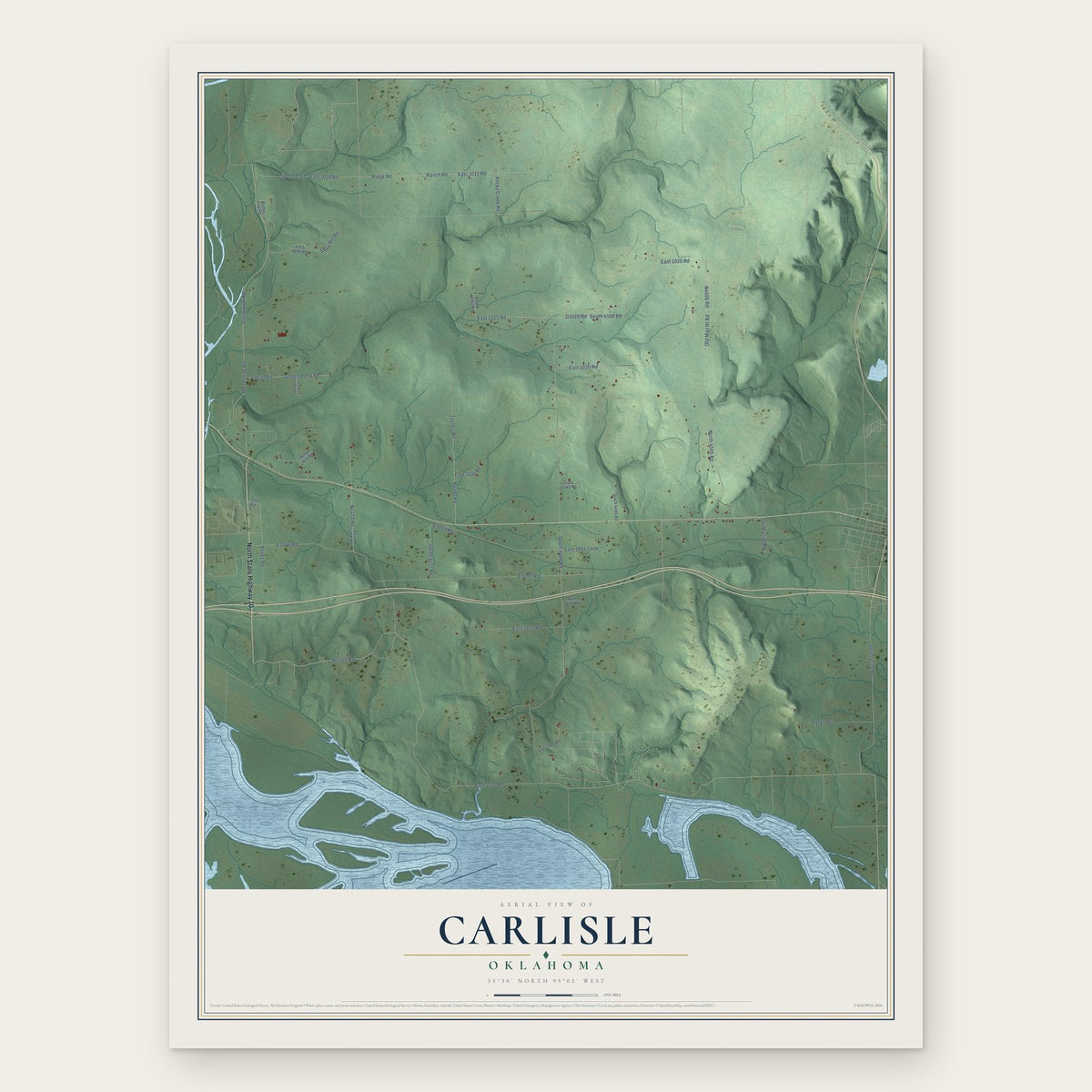 Carlisle, Oklahoma map print, the full design