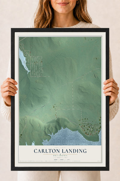 Map of Carlton Landing, Oklahoma, 18 x 24 inch print in a black wood frame