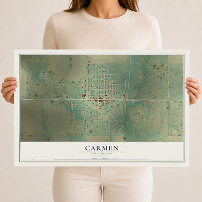 Map of Carmen, Oklahoma, 12 x 18 inch unframed archival matte print