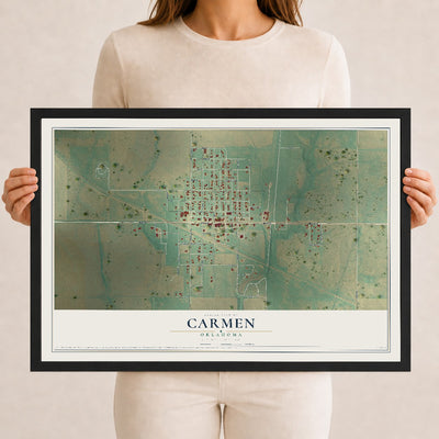 Map of Carmen, Oklahoma, 12 x 18 inch print in a black wood frame