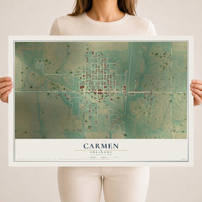 Map of Carmen, Oklahoma, 18 x 24 inch unframed archival matte print