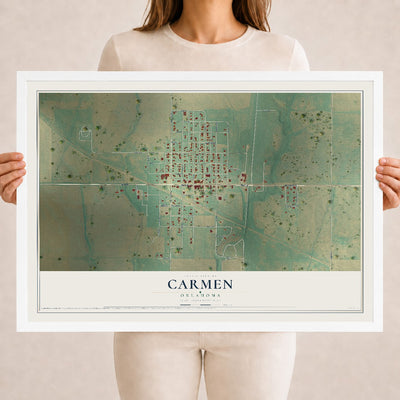 Map of Carmen, Oklahoma, 18 x 24 inch print in a white wood frame