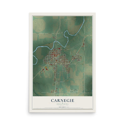 Map of Carnegie, Oklahoma, 12 x 18 inch unframed archival matte print