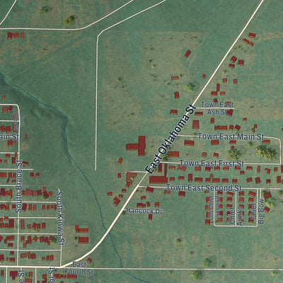 Second close-up of the map of Carnegie, Oklahoma print showing more streets and buildings