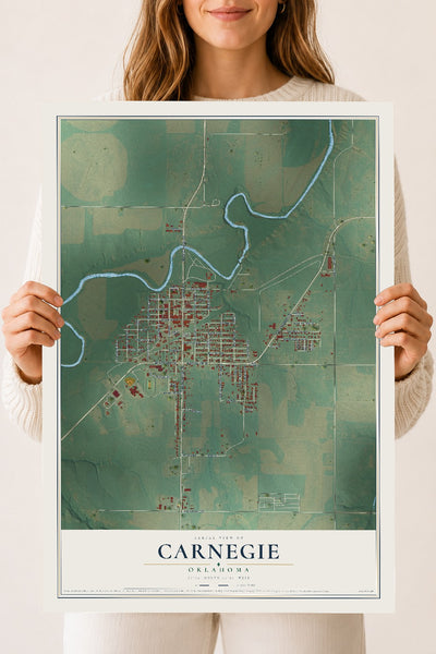 Map of Carnegie, Oklahoma, 18 x 24 inch unframed archival matte print