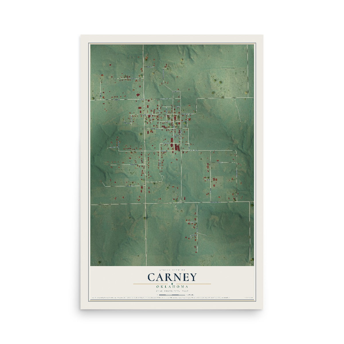 Map of Carney, Oklahoma, 12 x 18 inch unframed archival matte print