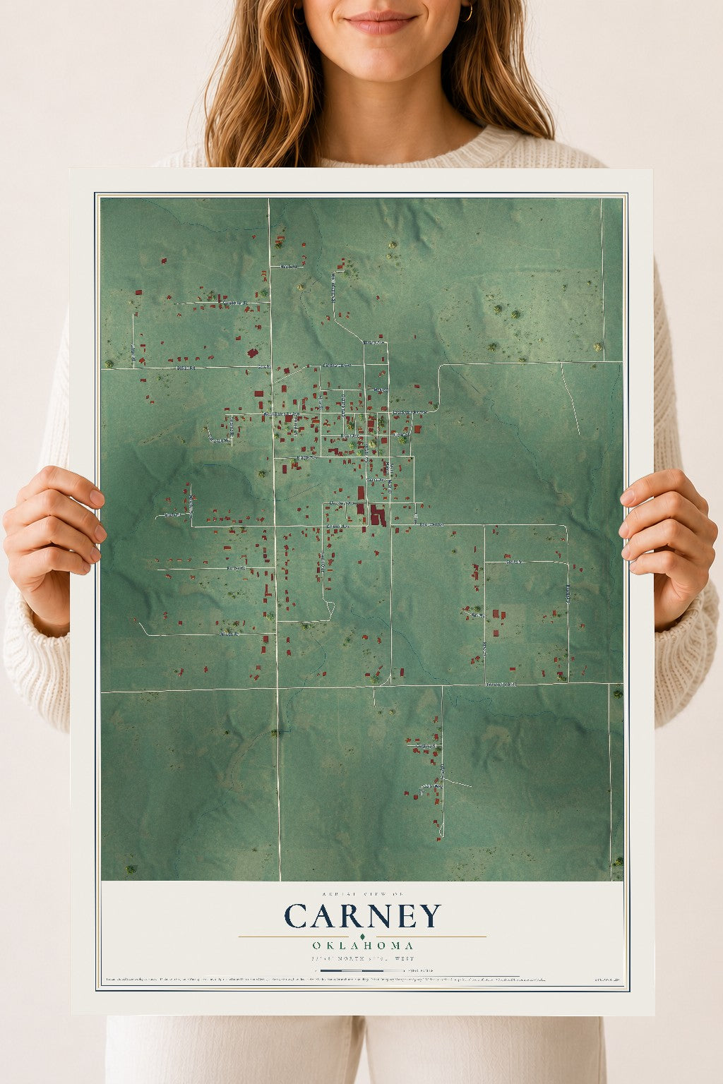 Map of Carney, Oklahoma, 18 x 24 inch unframed archival matte print