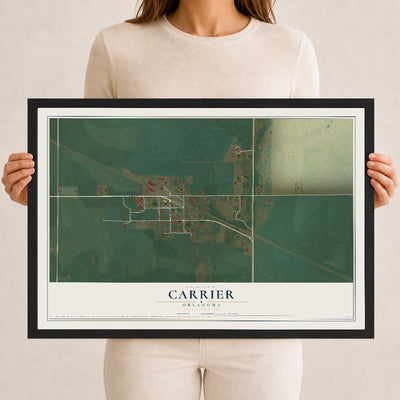 Map of Carrier, Oklahoma, 12 x 18 inch print in a black wood frame