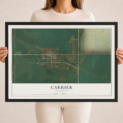 Map of Carrier, Oklahoma, 18 x 24 inch print in a black wood frame