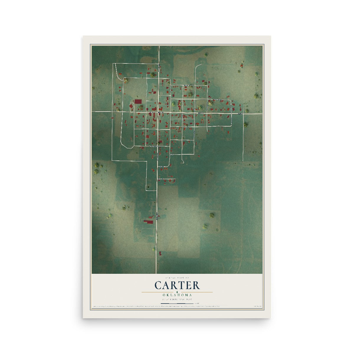 Map of Carter, Oklahoma, 12 x 18 inch unframed archival matte print