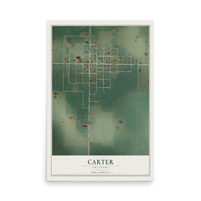 Map of Carter, Oklahoma, 12 x 18 inch unframed archival matte print