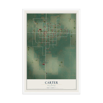 Map of Carter, Oklahoma, 12 x 18 inch print in a white wood frame
