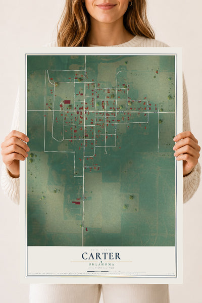 Map of Carter, Oklahoma, 18 x 24 inch unframed archival matte print