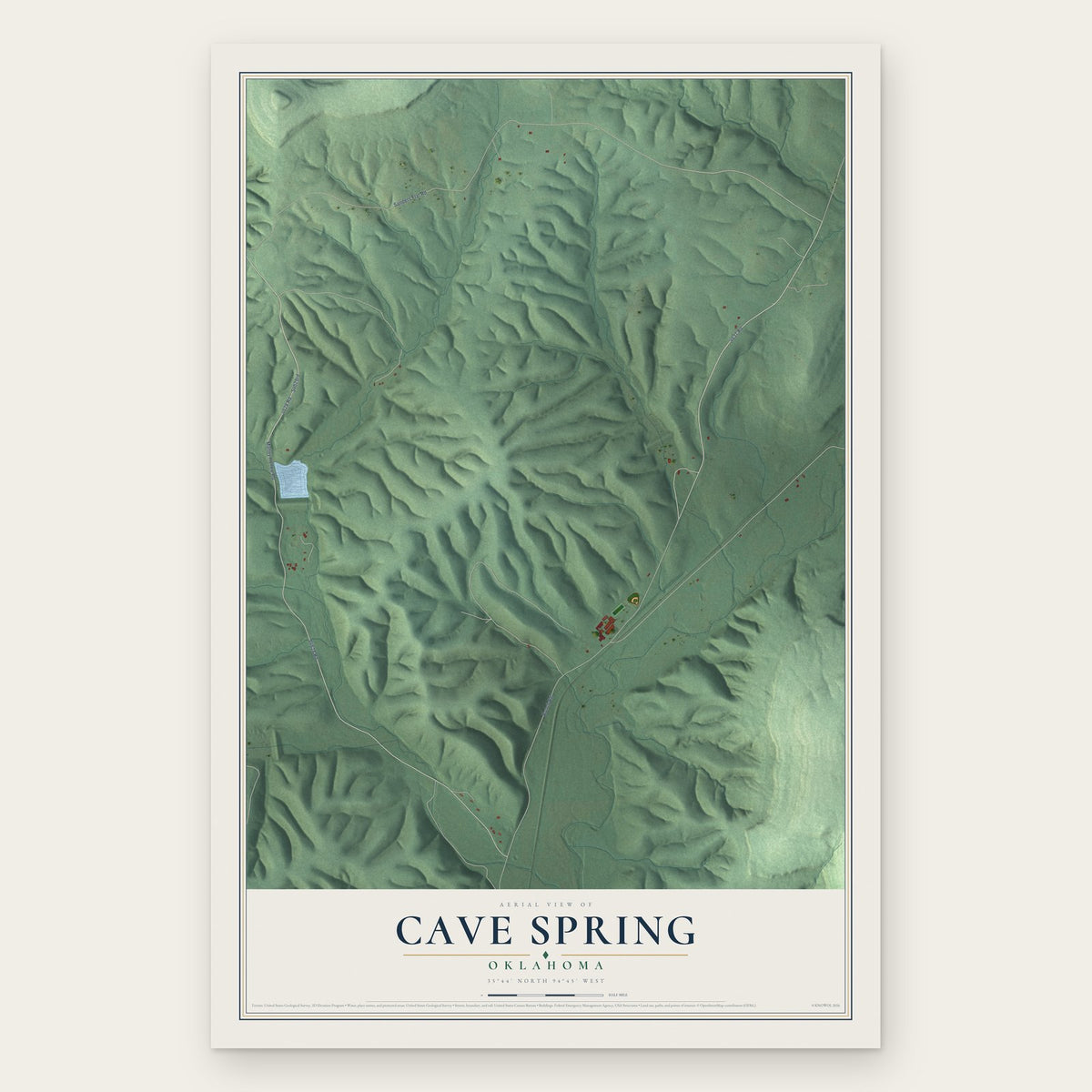 Cave Spring, Oklahoma map print, the full design