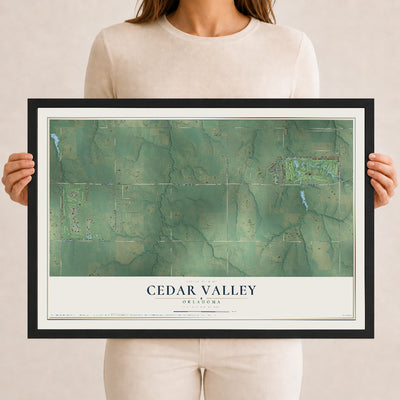 Map of Cedar Valley, Oklahoma, 12 x 18 inch print in a black wood frame