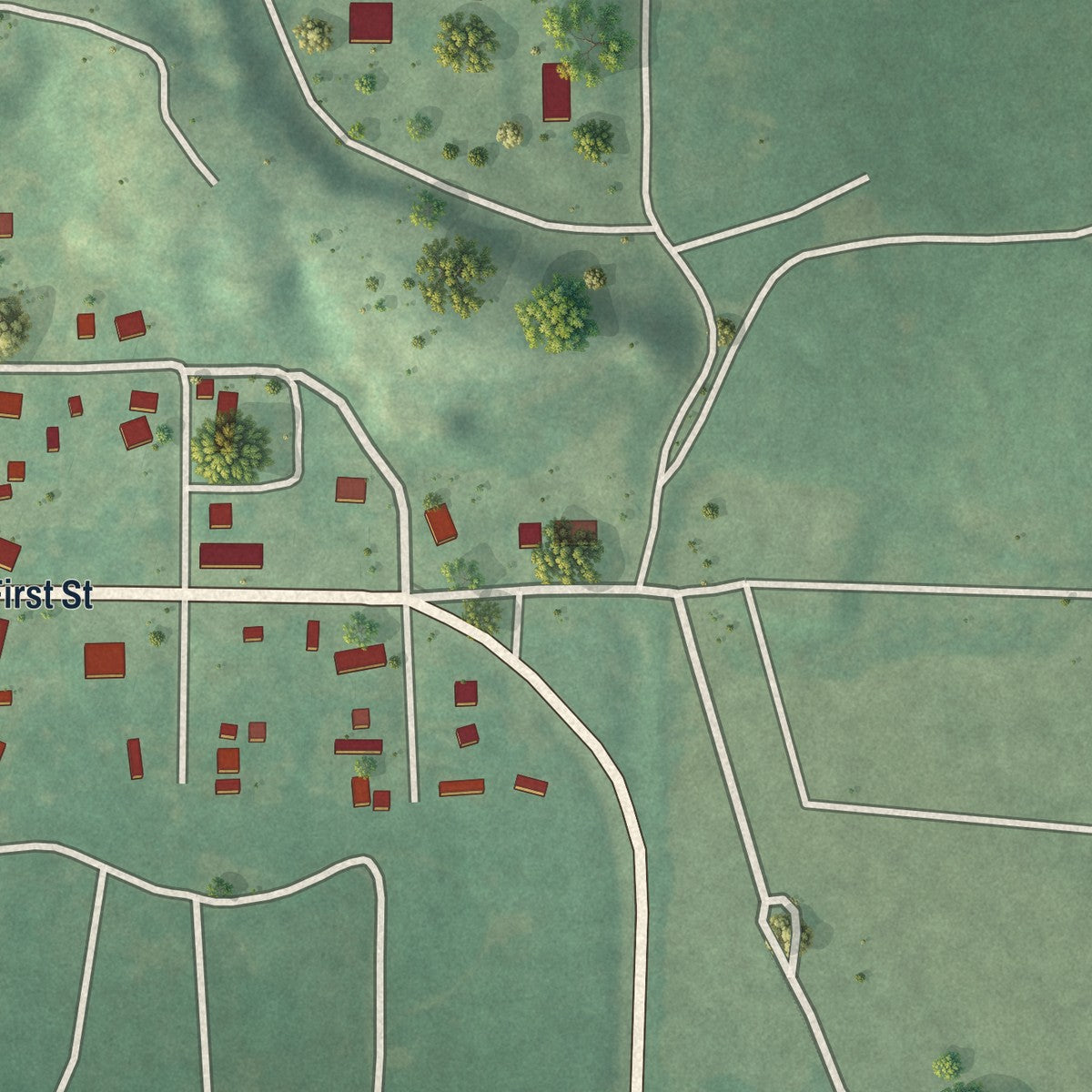Second close-up of the map of Cement, Oklahoma print showing more streets and buildings