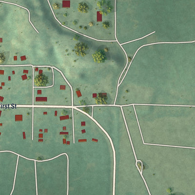 Second close-up of the map of Cement, Oklahoma print showing more streets and buildings