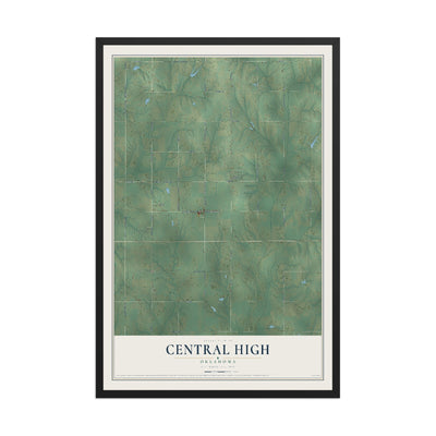 Map of Central High, Oklahoma, 12 x 18 inch print in a black wood frame