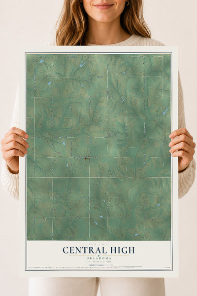 Map of Central High, Oklahoma, 18 x 24 inch unframed archival matte print