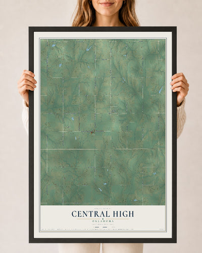Map of Central High, Oklahoma, 24 x 36 inch print in a black wood frame