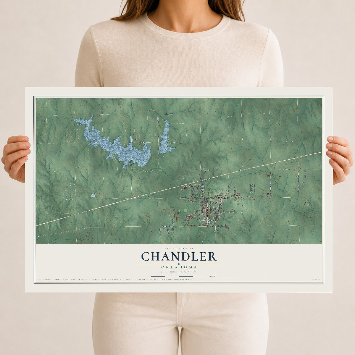Map of Chandler, Oklahoma, 12 x 18 inch unframed archival matte print