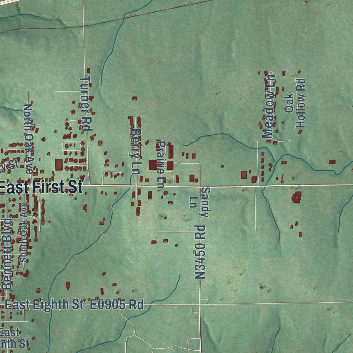 Second close-up of the map of Chandler, Oklahoma print showing more streets and buildings