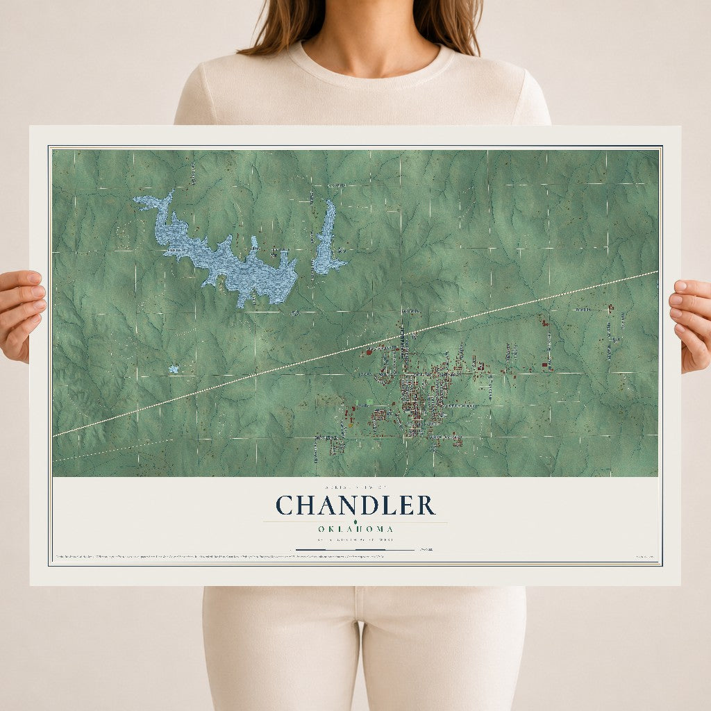 Map of Chandler, Oklahoma, 18 x 24 inch unframed archival matte print