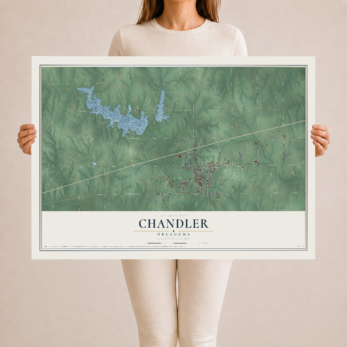 Map of Chandler, Oklahoma, 24 x 36 inch unframed archival matte print