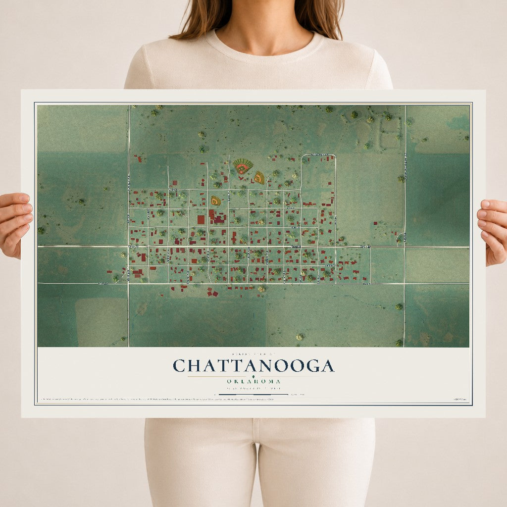 Map of Chattanooga, Oklahoma, 18 x 24 inch unframed archival matte print