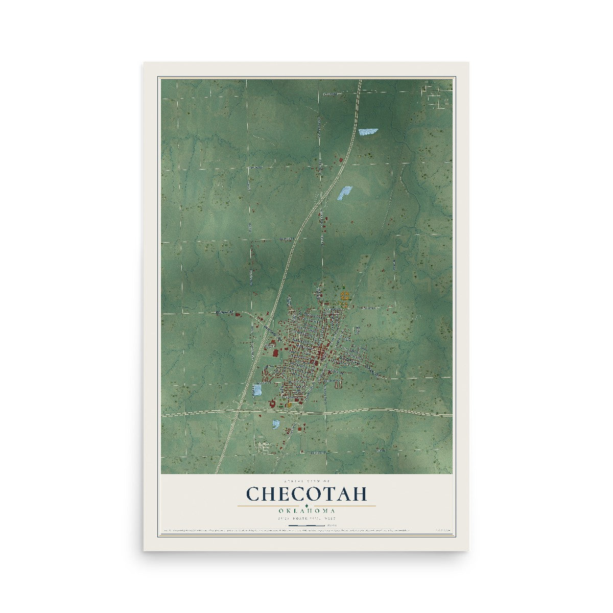 Map of Checotah, Oklahoma, 12 x 18 inch unframed archival matte print
