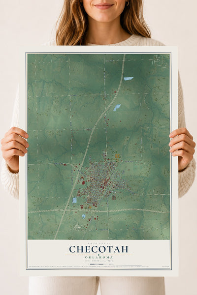 Map of Checotah, Oklahoma, 18 x 24 inch unframed archival matte print