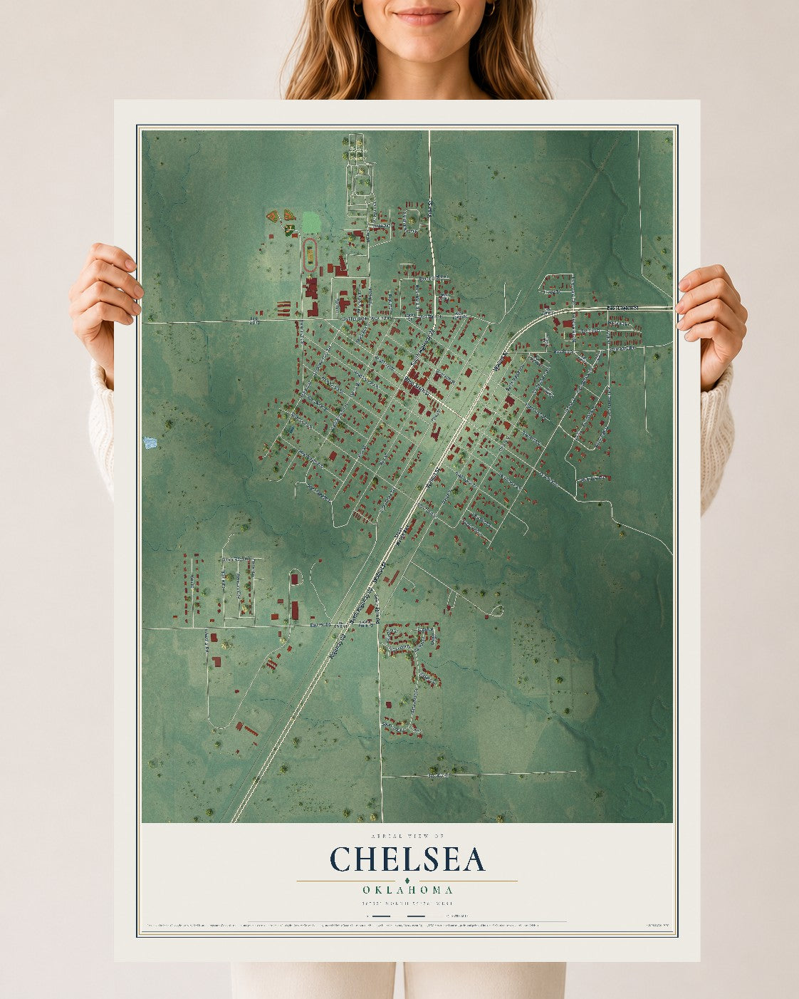 Map of Chelsea, Oklahoma, 24 x 36 inch unframed archival matte print