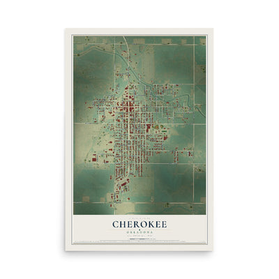 Map of Cherokee, Oklahoma, 12 x 18 inch unframed archival matte print