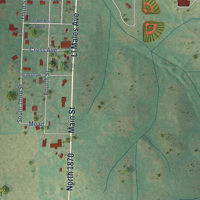 Second close-up of the map of Cheyenne, Oklahoma print showing more streets and buildings
