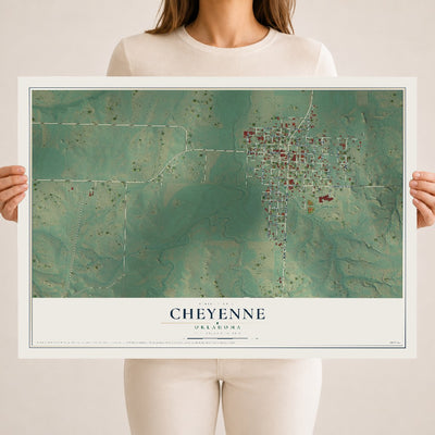 Map of Cheyenne, Oklahoma, 18 x 24 inch unframed archival matte print