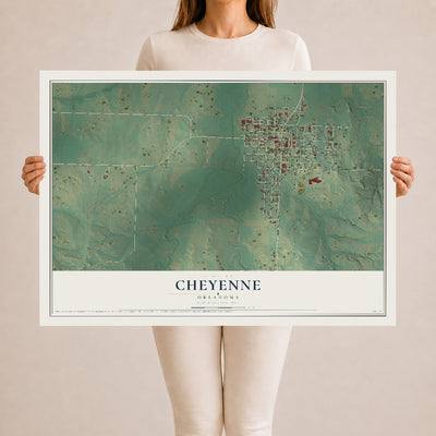 Map of Cheyenne, Oklahoma, 24 x 36 inch unframed archival matte print