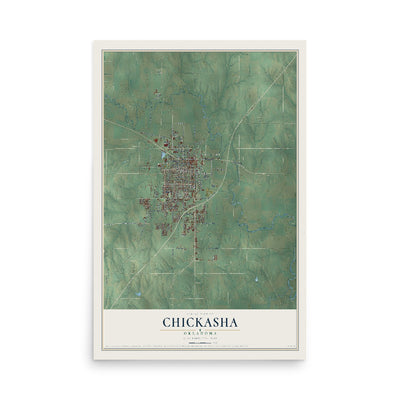 Map of Chickasha, Oklahoma, 12 x 18 inch unframed archival matte print