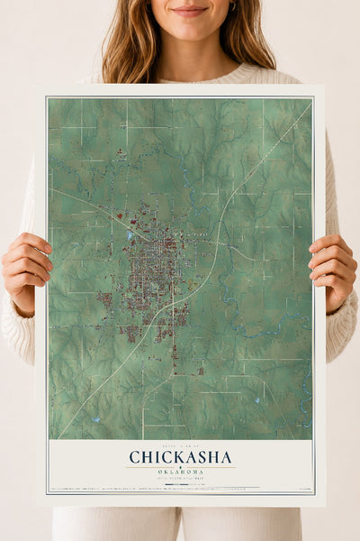 Map of Chickasha, Oklahoma, 18 x 24 inch unframed archival matte print