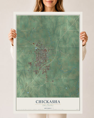 Map of Chickasha, Oklahoma, 24 x 36 inch unframed archival matte print