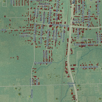 Close-up of the map of Chouteau, Oklahoma print showing street and building detail