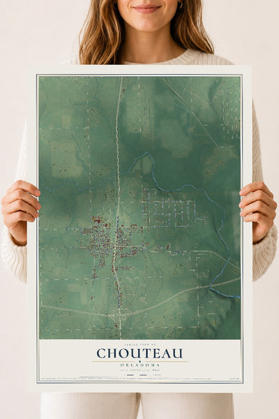 Map of Chouteau, Oklahoma, 18 x 24 inch unframed archival matte print