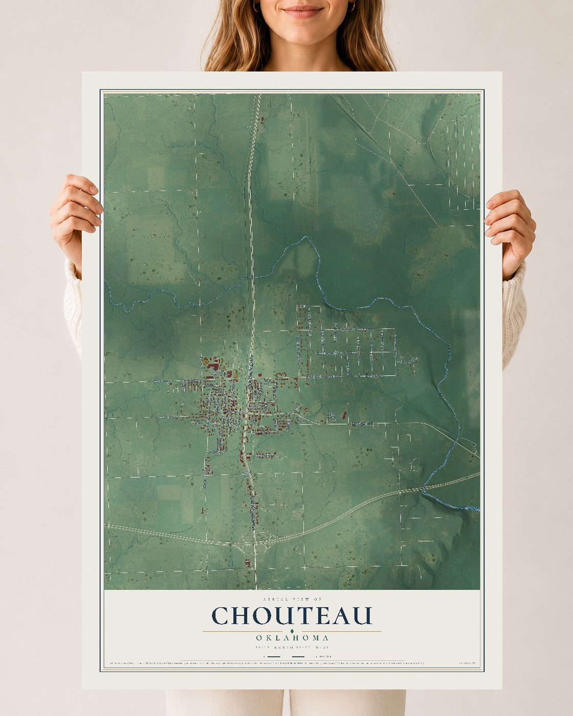Map of Chouteau, Oklahoma, 24 x 36 inch unframed archival matte print