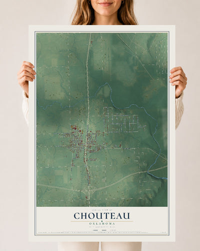 Map of Chouteau, Oklahoma, 24 x 36 inch unframed archival matte print